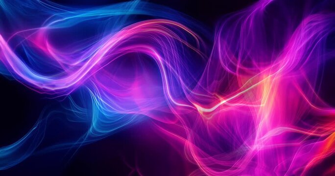 Neon Smoke Lines Radiates,  Abtract Motion Design, Purple, Red, And Blue Color Lines, 4K, On Dark Background, Genertive Ai