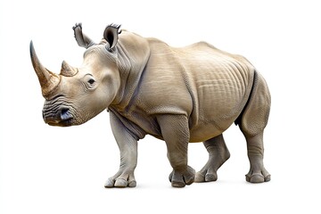 Fototapeta premium Rhinoceros charging and snorting isolated on a white background