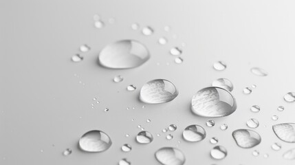 Water droplets on white surface for product presentation, Cleaning idea with copy space