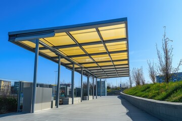 Obraz premium Metal Awning. Canopy Shelter Providing Shade for Sunny Days in Nature Landscape