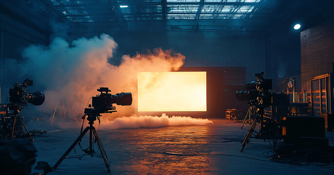 Film Set with Smoke and Cameras.