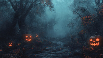 A spooky forest scene perfect for Halloween decorations or themed events