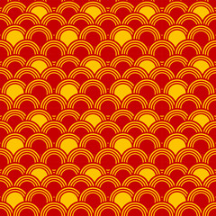 golden asian traditional pattern, goldfish seamless pattern, red background, gold color, festival asian ornament style 