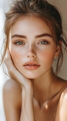 Fototapeta premium Attractive woman with glowing skin, Generative AI