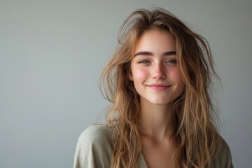 Naklejka premium Quirky young woman winking at the camera while standing in a studio, Generative AI