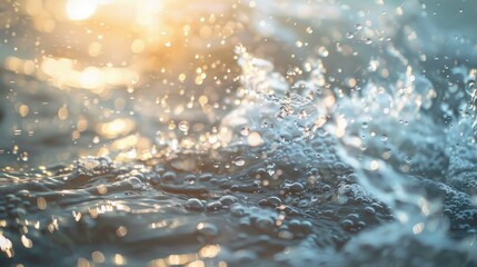 Peaceful ocean scene at sunset with droplets of water in the air reflecting light. Microstock photography.