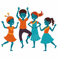 Set of consistent children dancing Theruk art vector