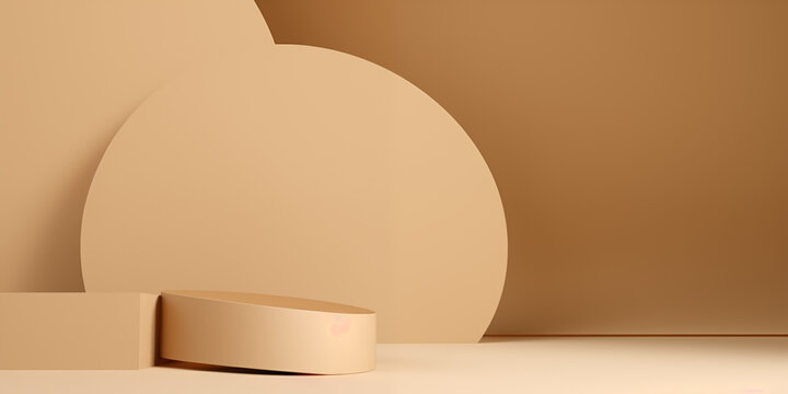 Beżowe kształty 3D na beżowym tle &ndash; abstrakcyjna kompozycja mockup na produkt