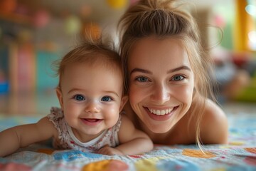 Obraz premium Millennial mom taking a selfie with her adorable baby, Generative AI