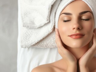 A woman receiving a facial massage at a spa, with her eyes closed in relaxation.