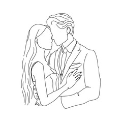 dessin en ligne continue d'un couple se faisant un calin, line art, vecteur