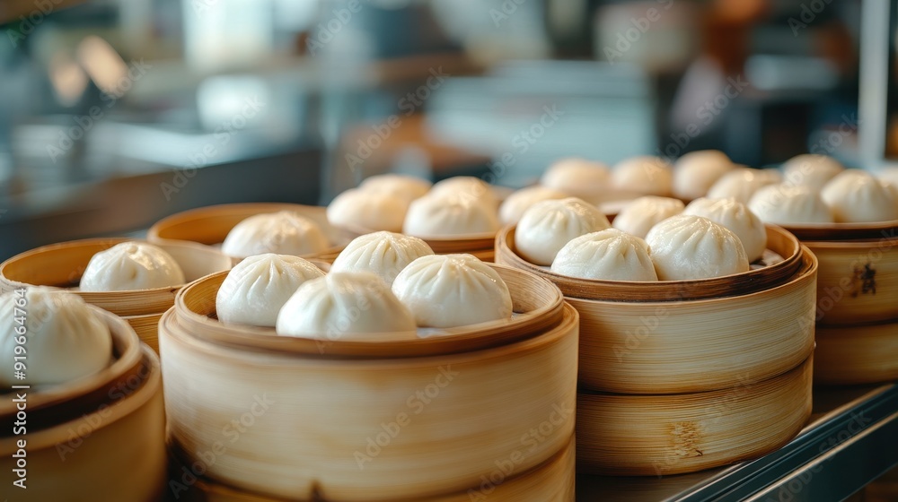 Wall mural Chinese Steamed Buns in a Restaurant 