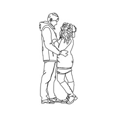 dessin en ligne continue d'un couple se tenant dans les bras, line art, vecteur
