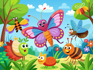 Cute butterflies. Cartoon butterfly, color summer moths in flight. Beautiful exotic tropical insects with wings. Flying butterflies Isolated vector set
