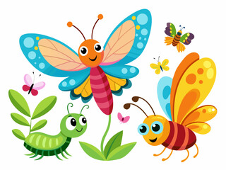 Cute butterflies. Cartoon butterfly, color summer moths in flight. Beautiful exotic tropical insects with wings. Flying butterflies Isolated vector set
