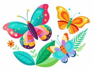 Cute butterflies. Cartoon butterfly, color summer moths in flight. Beautiful exotic tropical insects with wings. Flying butterflies Isolated vector set
