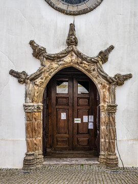 Famous door of the Monchique Parish Church, Igreja Paroquial de Monchique at Monchique in Portugal