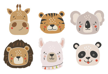 Fototapeta premium Safari animals vector, Abstract baby animals vector, cute animals isolated, adorable safari animals, kids vector illustration 