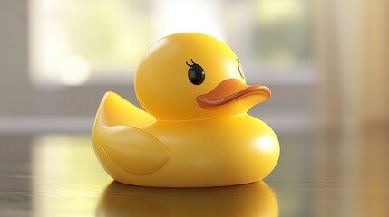 A yellow rubber duck on a wooden surface.