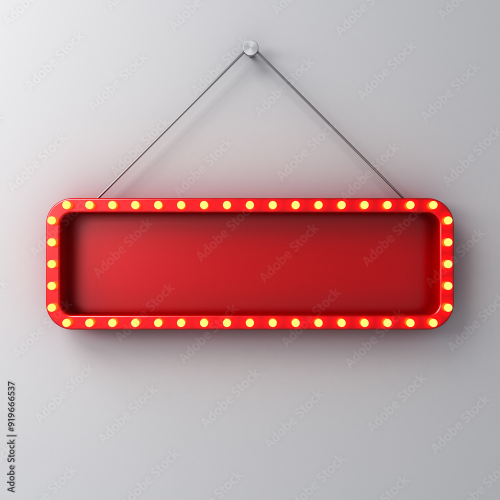 Fototapete hanging red retro light signboard or blank retro shining billboard long signboard with glowing yello