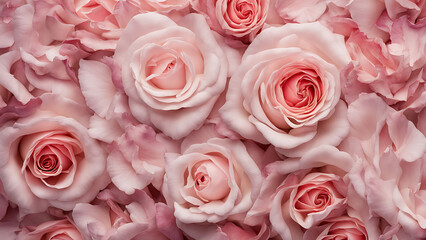 A close-up of an elegant floral arrangement featuring soft pink roses and delicate petals