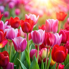 Fototapeta premium background of tulips of red and pink bright shades