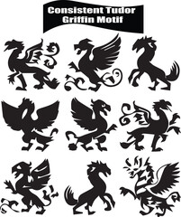 Consistent Tudor Griffin Motil Black Silhouette Vector Collection