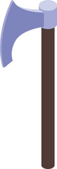 Large viking axe standing upright with a wooden handle is isolated on a white background