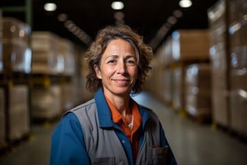 Obraz premium Portrait of a smiling middle aged female warehouse worker