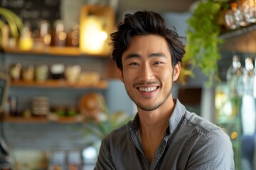 Fototapeta premium Portrait of a smiling Asian male small business owner