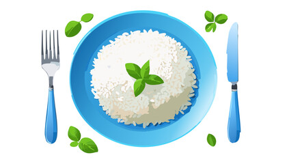 White rice in a blue bowl