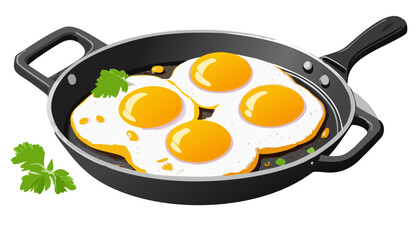 Fried sunny side up eggs in a frying pan