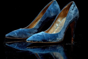 A pair of elegant blue suede high heels with a classic pointed toe design.