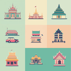 Thailand travel attraction icon symbol illustration 
