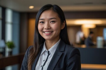 Welcoming with a smile Portrait of a young Asian woman working as a hotel receptionist