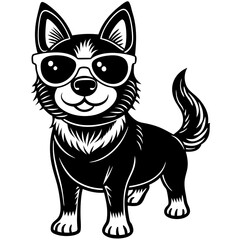 cute dog wearing sunglasses with vector art illustration