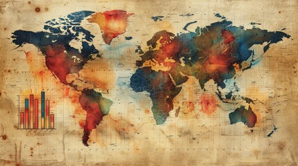 Naklejka premium Business Expansion: A concept of a business expanding its reach globally, with a map, arrows, and growth indicators, emphasizing the strategic planning required for international business expansion.