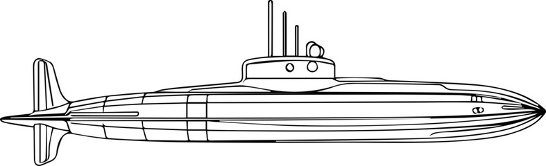 A submarine is shown in black and white