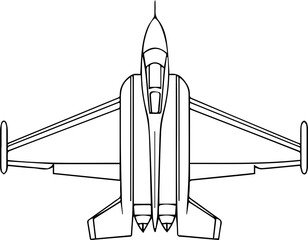 A black and white drawing of a fighter jet