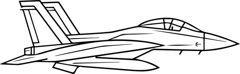 A black and white drawing of a fighter jet