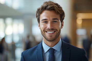 Young business professional smiling at camera, Generative AI