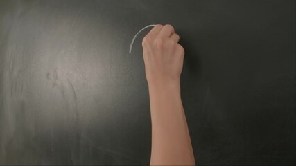 Close up of woman hand writing drawing heart sign emoji on chalkboard, professor writes on blackboard or student solving task. Education and science concept. - Powered by Adobe