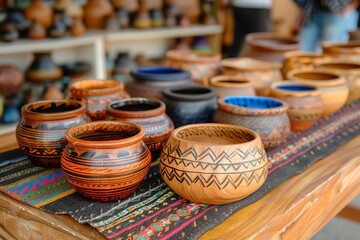 Vintage Colombian Craft Exhibition with Handcrafted Colombian Items, Generative AI.