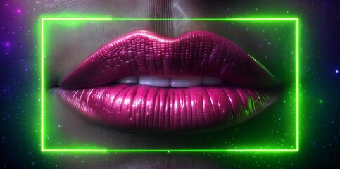 Green-framed fuchsia lips, eye-catching template, innovative cosmetic technology presentations