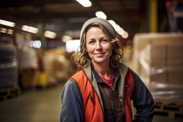 Portrait of a smiling middle aged female warehouse worker