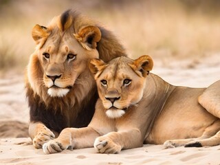 Fototapeta premium photo beautiful african male lion in jungle Generative AI