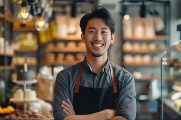 Fototapeta premium Portrait of a smiling Asian male small business owner