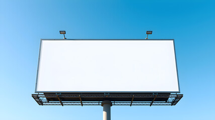Obraz premium Blank billboard mockup on blue sky background for new advertisement. Generative AI