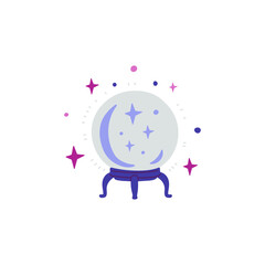Vector illustration of a magic crystal ball on a stand and surrounded by stars