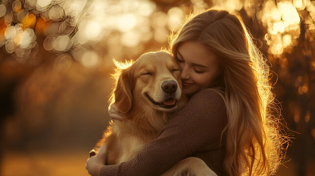 una chica abrazando a su perro felices y leales unidos juntos como amigos abrazando a su mascota felices retrato de amistad y amor incondicional